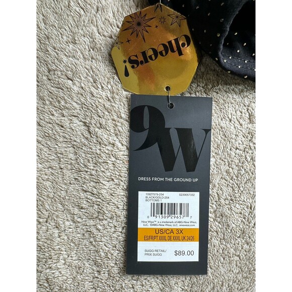 Nine West  Wide Leg Pull On Elastic Waist Pants  Black and Gold PLUS 3XL - Picture 10 of 13